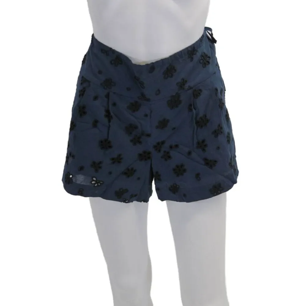 Hatch Womens Elastic Waistband Eyelet Renata Short Shorts Navy Black Size 0